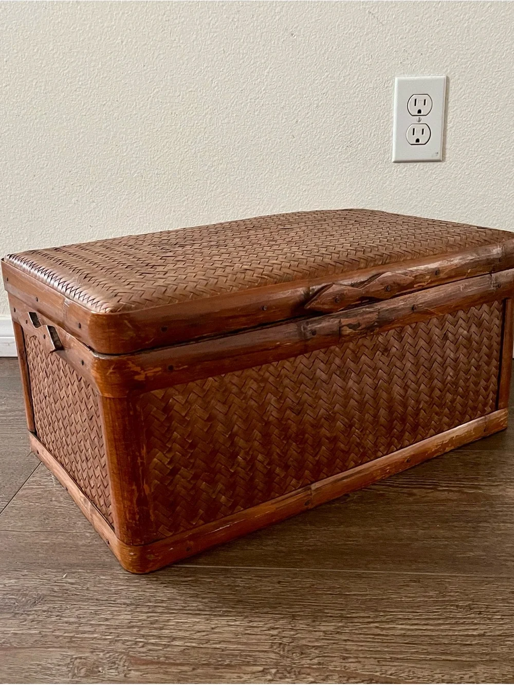 Woven Bamboo And Cane Rattan Storage Trunk Box W 12, L 19, H 10 Inches